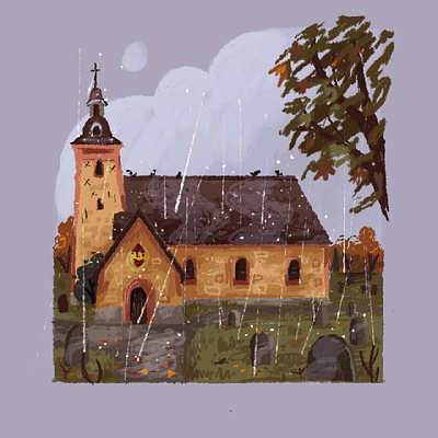 Ösmo Kyrka Animation 2d animation background background art church graveyard illustration raining