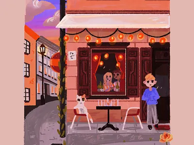 Gamla Stan Cafe In The Evening after work animation background art beer bistro illustration