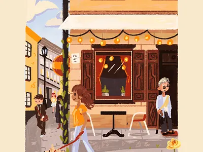 Gamla Stan Cafe At Lunchtime! background art bistro cafe cute gamla stan illustration place