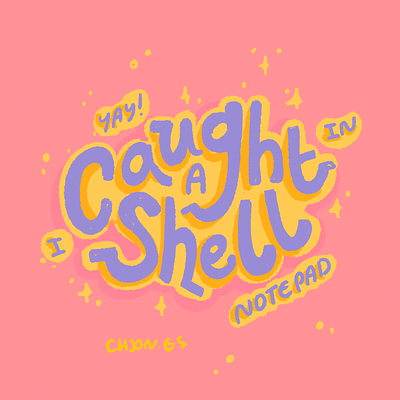 caught a shell in notepad sticker cute illustration laptop sticker linux sticker typography
