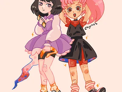 ChibiUsa & Hotaru art character chibiusa illustration sailor moon sailor saturn