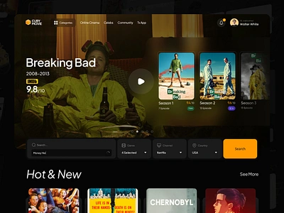 Cuby Movie - Movie, Series, Cinema Web Design cinema dark design films glass index landing landingpage media movie series ticket ui ux web