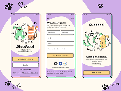 MeoWoof - Pet Sitting App Case Study app branding graphic design product design typography ui ux vector