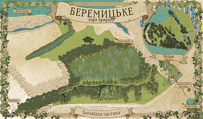 Map of the territory of the Beremytske Nature Park drawing graphic design illustration map poster