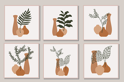 Abstract Botanical Print Set of 6 Minimal Aesthetic Art Home. hand drawn