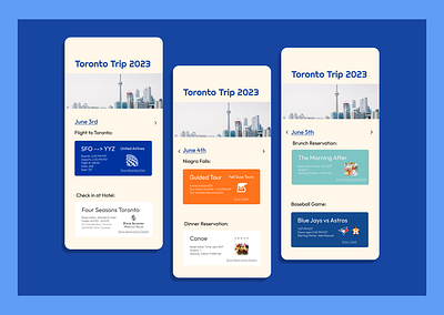 Daily UI Day 79 - Itinerary app daily ui daily ui day 79 daily ui itinerary dailyui day 79 design icon itinerary itinerary app logo toronto travel app trip trip itinerary ui ux