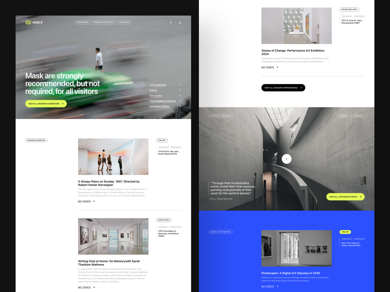 Musi-é - Museum Landing Page art artsy exhibition landing landingpage moma museum slab slabdsgn ui uiux uiuxdesign ux website