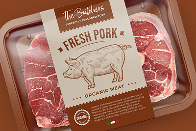 Organic Pork Meat Label Design Template graphic design label label design meat packaging pork