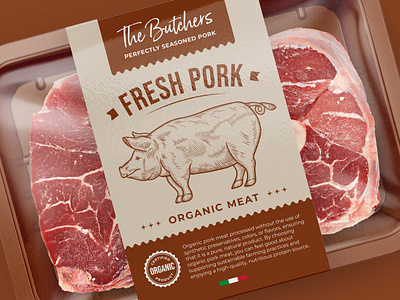 Organic Pork Meat Label Design Template graphic design label label design meat packaging pork