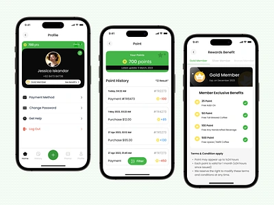 CuppaCo - Profile, Point, and Reward pages barista benefit coffee coffeeshop delivery gold benefit history mobile app order point point page profile page rewards starbucks transaction
