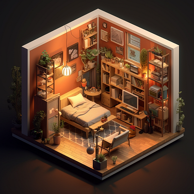 【Andy Pau - AI 作品】3D Isometric Room - 2 app branding design graphic design illustration logo typography vector