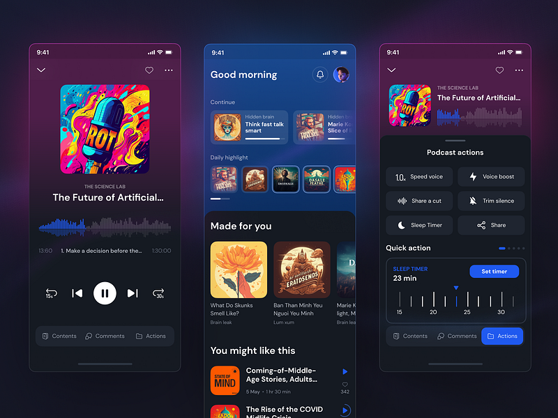 Podcast app UI design app design audio player podcast