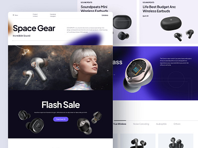 Headset Store Landing Page big text clean dark e xommerce website headset home page image landing page marketplace minimalist online marketplace product profile purple sale shopping uiux web webdesign website