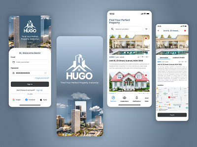 HUGO Real Estate App app design mobile ui design real estate ui design