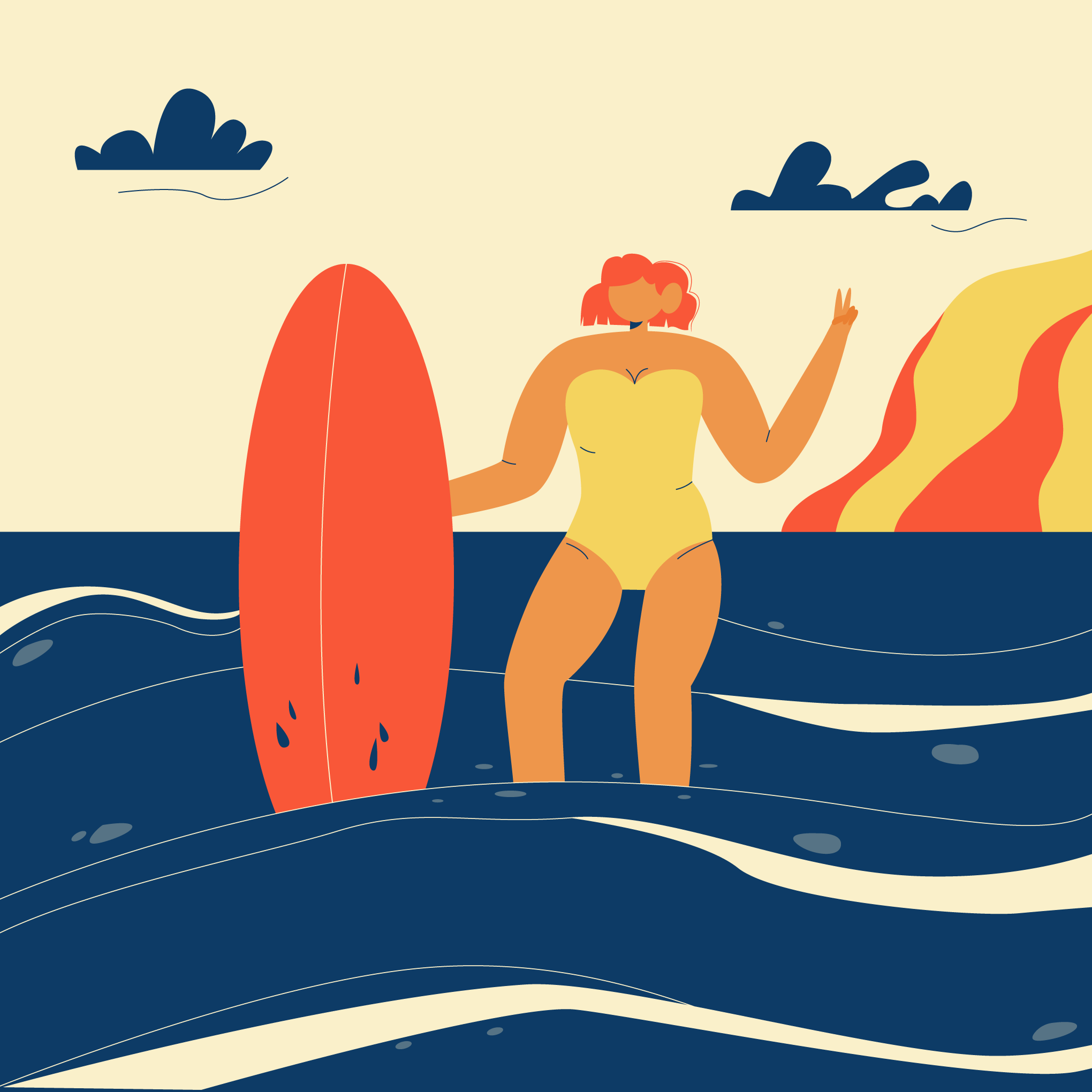 Surf & Sand app blog character desk flat illustration girl illustration ocean people sea summer vector web woman