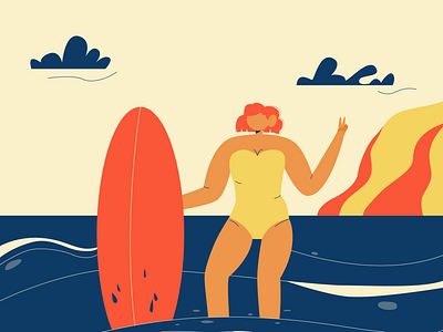 Surf & Sand app blog character desk flat illustration girl illustration ocean people sea summer vector web woman