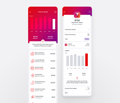 Virgin Money Australia: Financial Fitness bank app bank card credit card finance finance app fintech insights money app money tracker nudges ui wallet app