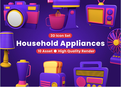 3D Icon Set of Household Appliances 3d 3d icon app design icon illustration ui ux
