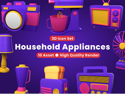 3D Icon Set of Household Appliances 3d 3d icon app design icon illustration ui ux