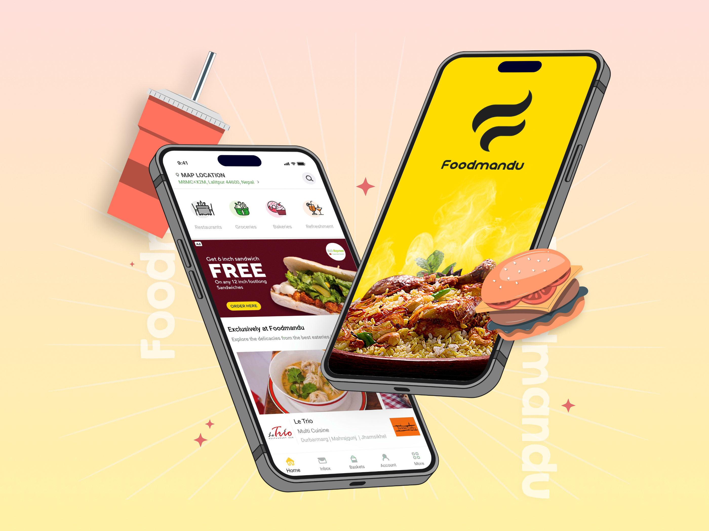Foodmandu App ecommerce app ecommerce ui design ecommerce ux design food groceries app food app food delivery app foodmandu foodmandu app graphic design nepali app online food delivery product design red app top nepali app ui design ux deisgn yellow black app yellow red app
