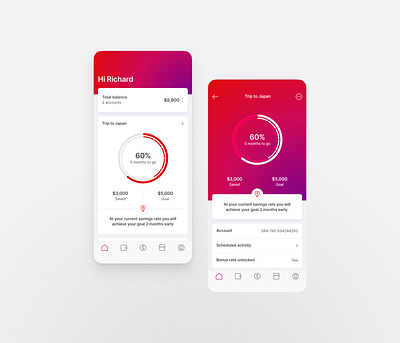 Virgin Money Australia: Savings Goals bank app bank card finance finance app fintech piggy bank save money savings savings app spending tracker ui