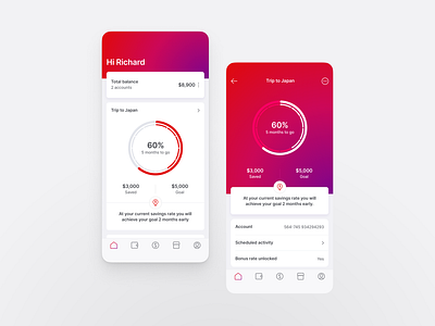 Virgin Money Australia: Savings Goals bank app bank card finance finance app fintech piggy bank save money savings savings app spending tracker ui