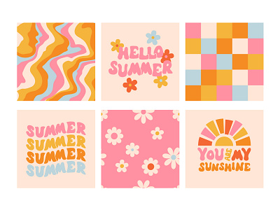 Summer retro set abstract colorful concept design hippie illustration retro summer vector vintage