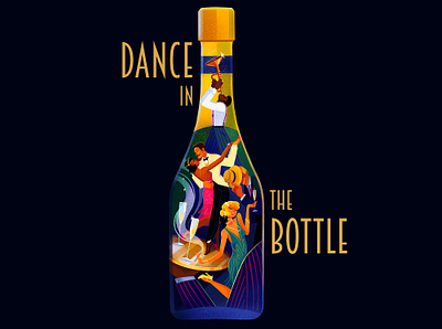 Dance in the bottle alcoholwine artdeco bottle brand illustration branding champagne dance graphic design great gatsby illustration jazz music twist