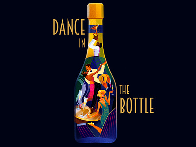 Dance in the bottle alcoholwine artdeco bottle brand illustration branding champagne dance graphic design great gatsby illustration jazz music twist