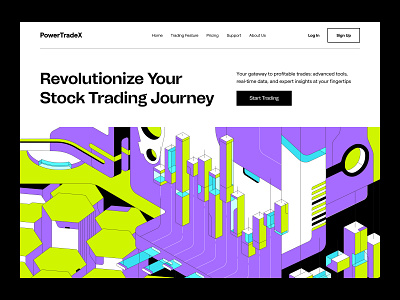 PowerTradeX - Stock Trading Platform bold creative hero hero section illustration interface landing page minimal ui ux web web design website