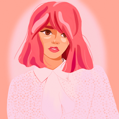pink haired girl art girl illustration procreate
