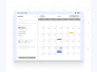 Calendar Interface - Scheduling Events app calendar dashboard design event event scheduling mockup product ued ui ux