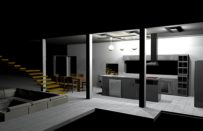 Kitchen : Render vs Build 3d construction home interior kitchen