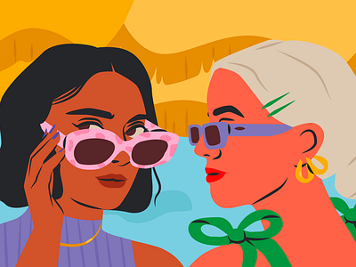 Sun-soaked world editorial editorial illustration fashion fashion illustration female female character shades summer sunglasses women
