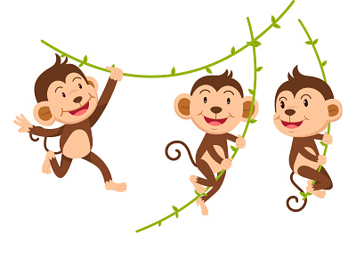 Three Little Monkeys cartoondesign childhoodmemories dribbbleart graphic design monkeybusiness naturelovers playfultrio threelittlemonkeys