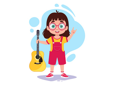 Girl with a guitar in her hands. Cartoon character cartoon template character character template childrens childrens book childrens character childrens games childrens literature childrens magazine design element girl girl element graphic design guitar illustration isolated music lessons musician notes sticker