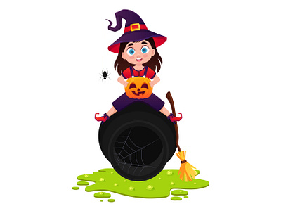 Cartoon character, witch girl card character child character children games childrens book childrens literature design element girl girl template graphic design halloween holiday horror illustration isolated moon motion graphics party invitation pumpkin witch