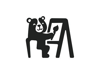 Art school art bear brand branding caharcter design draw elegant funny illustration logo logotype mark mascot minimalism minimalisti modern paint painter sign