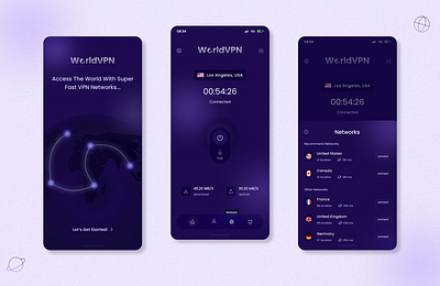 WorldVPN App app app design connection internet mobile mobile app network privacy security server ui visual design uiux vpn vpn app vpn services