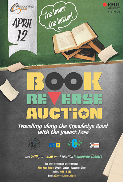 Poster for RMIT's Accounting Club Book Reverse Auction design graphic design illustration poster typography