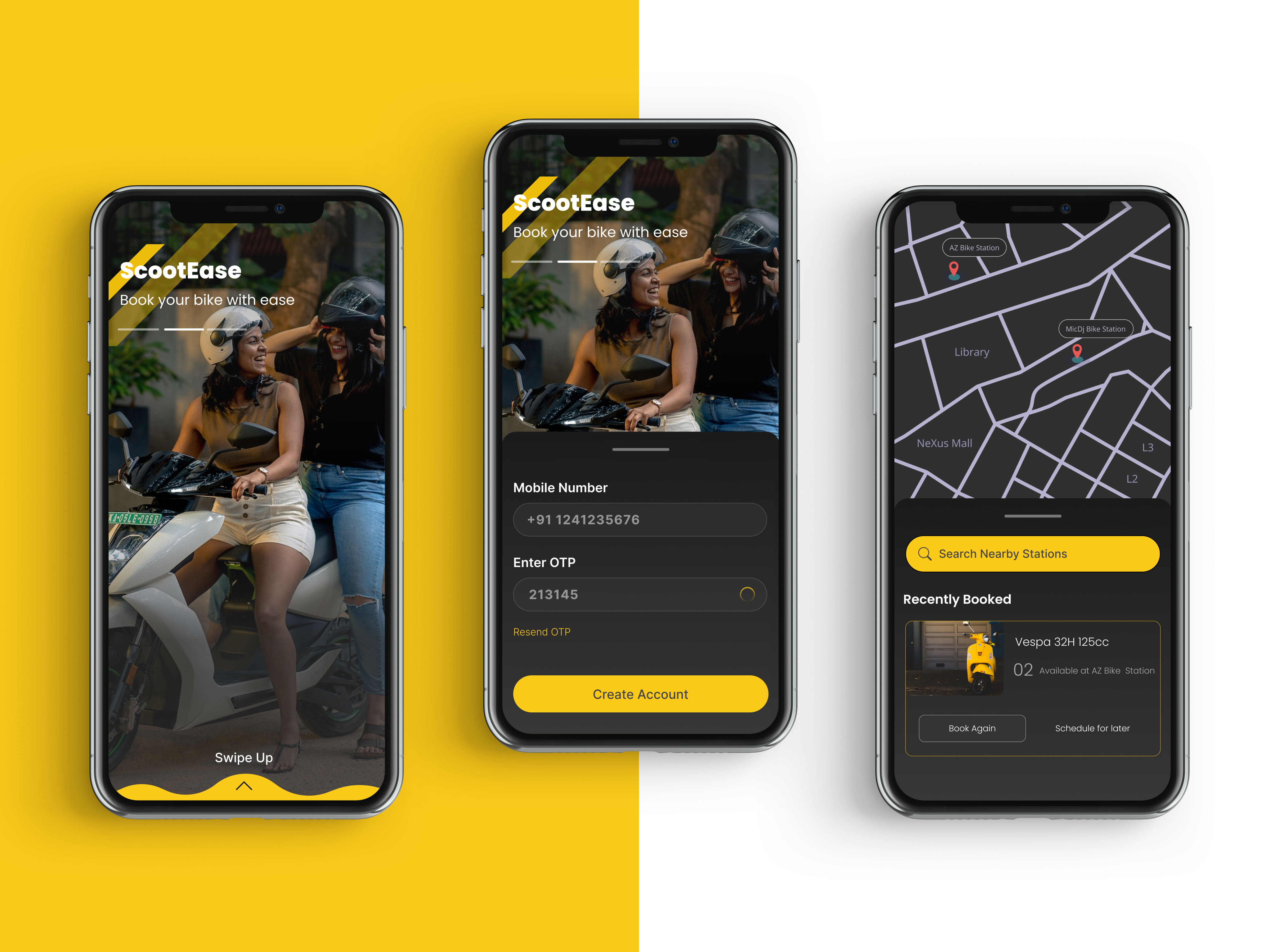 ScootEase- Bike Rental App graphic design log in mobile app mobile design ui ui design uiux