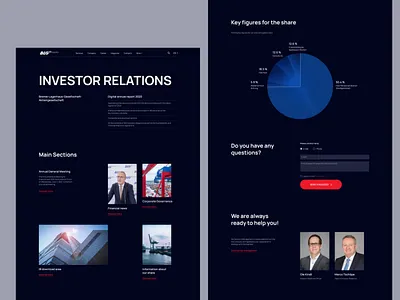 Inner page of Corporate Website back mode blue corporate design dark infographics investor logistic minimalism website interface