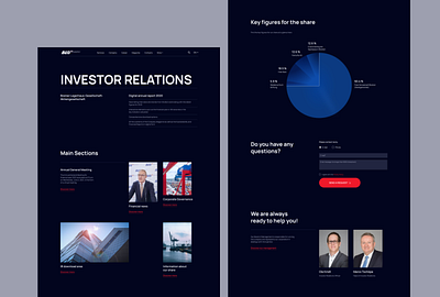 Inner page of Corporate Website back mode blue corporate design dark infographics investor logistic minimalism website interface