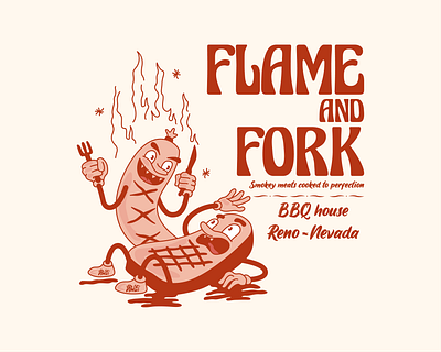 Flame and Fork | BBQ house bbq branding cartoon characterdesign design flame fork graphic design grill illustration illustrator logo restaurant tshirtdesign typography vector