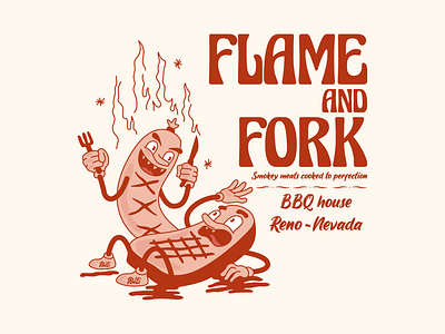 Flame and Fork | BBQ house bbq branding cartoon characterdesign design flame fork graphic design grill illustration illustrator logo restaurant tshirtdesign typography vector