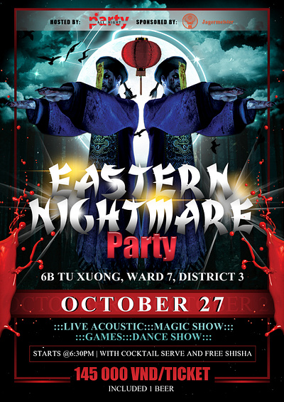 Poster for Party All Night's Eastern Nightmare Halloween Party branding design graphic design illustration logo poster typography vector