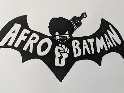 Hand carved woodcut block I carved and printed batman design logo printmaking woodcut
