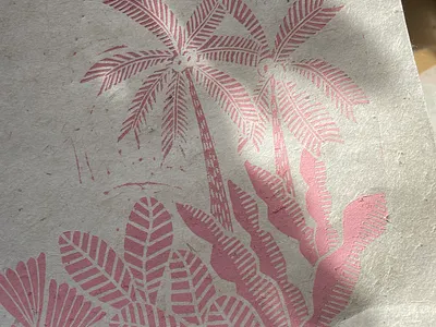 Tropical, botanical mountain print botanical colour design graphic design illustration linoprint palm tree tropics