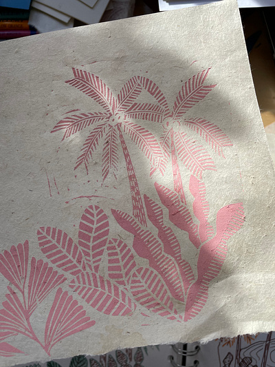 Tropical, botanical mountain print botanical colour design graphic design illustration linoprint palm tree tropics