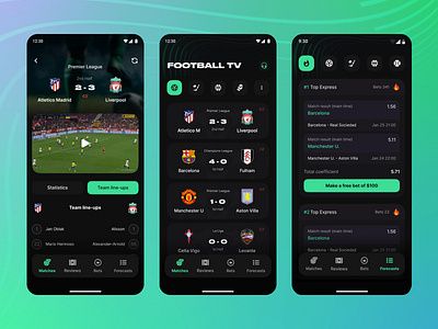 App for watching soccer online app football mobile soccer tv ui ux